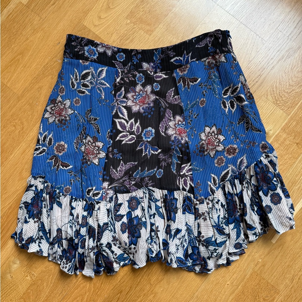 Zara Blue and Black Floral Mini Skirt